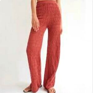 Flat White X Anthropologie Crochet Knit See Through Wide Leg Beach Pant Orange